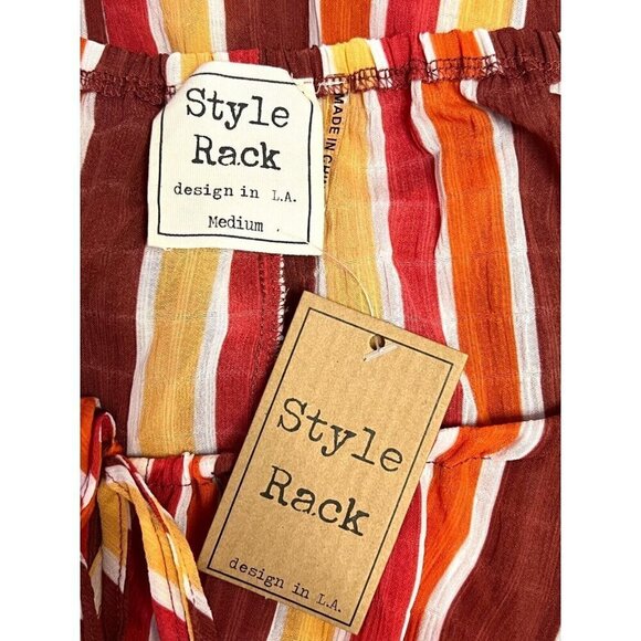 Style Rack Romper Size M Colorful Striped Cover Up Flutter Bell 3/4 Tassel NWT - Picture 9 of 15